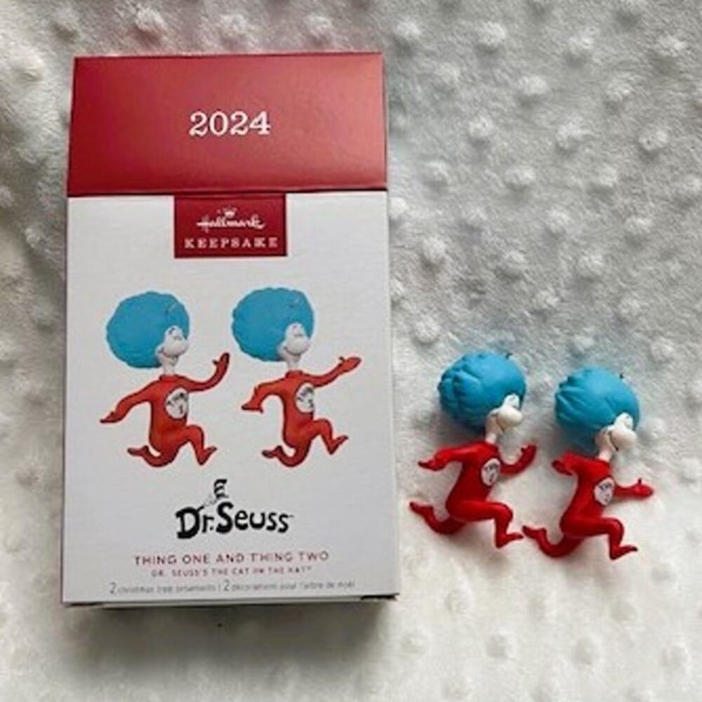 Hallmark Keepsake 2024 Dr Seuss Thing 1 & Thing 2 Christmas Ornament Set-NIB